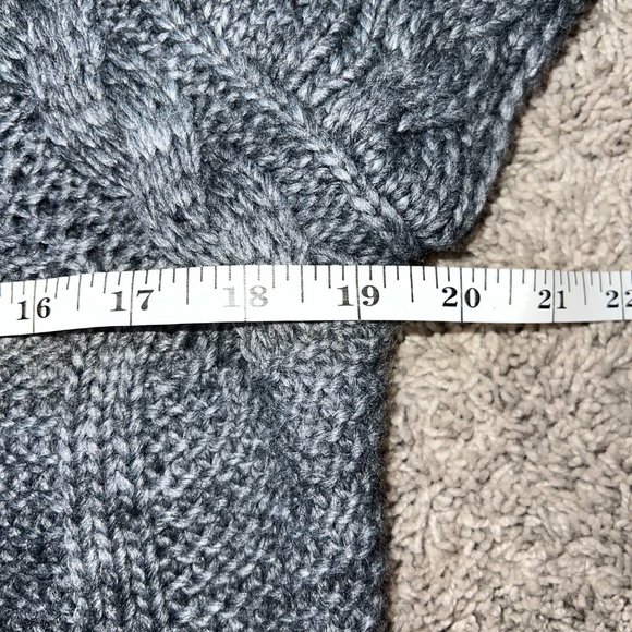 LOFT Women's Gray Medium Short Sleeve Chunky Cable Knit Wool Turtleneck Sweater - Picture 5 of 6